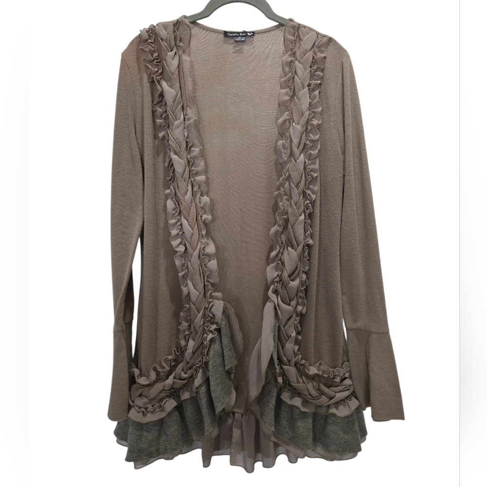 Double Zero Open Weave Ruffle Boho Cardigan, Medium